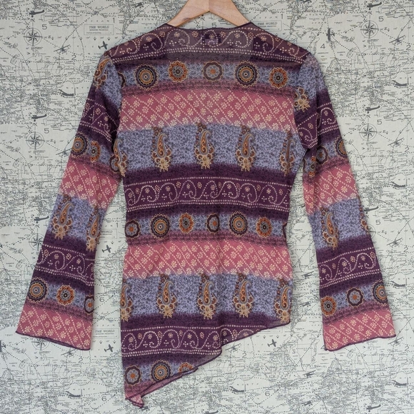 Y2K Boho Fairy Asymmetrical Paisley Mesh Top With Velvet Bow Size Medium - Picture 7 of 8